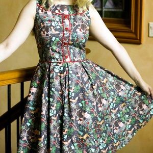 Modcloth Enchanted Forest Midi Dress with Red Accents
